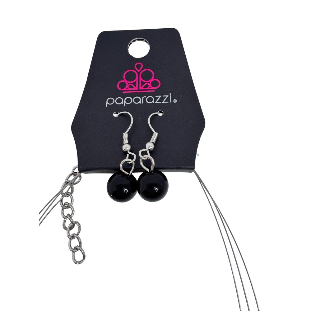 Paparazzi Multi Strand Black Beaded Statement‎ Necklace Earrings Set Boho Retro - Picture 3 of 6
